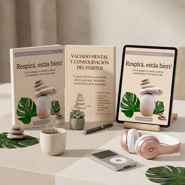 Respirá, estás bien!  - Tu método de 5 minutos para apagar la mente (Guía + Audio SOS + Trackers) A SOLO..